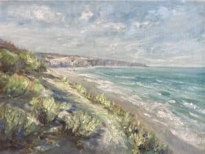 Reproduktion „Klippen am Meer bei Trouville“ nach Gustave Caillebotte – Öl auf Leinwandkarton, 24×18 cm, 2024.