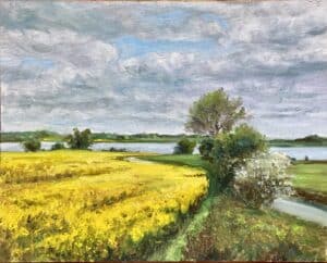 Ölbild eines blühenden Rapsfeldes bei Ekenis an der Schlei von Matthias Schneider-Dominco