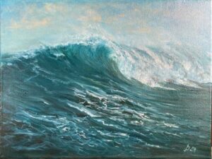 Ölbild einer Welle im Abendlicht von Matthias Schneider-Dominco
