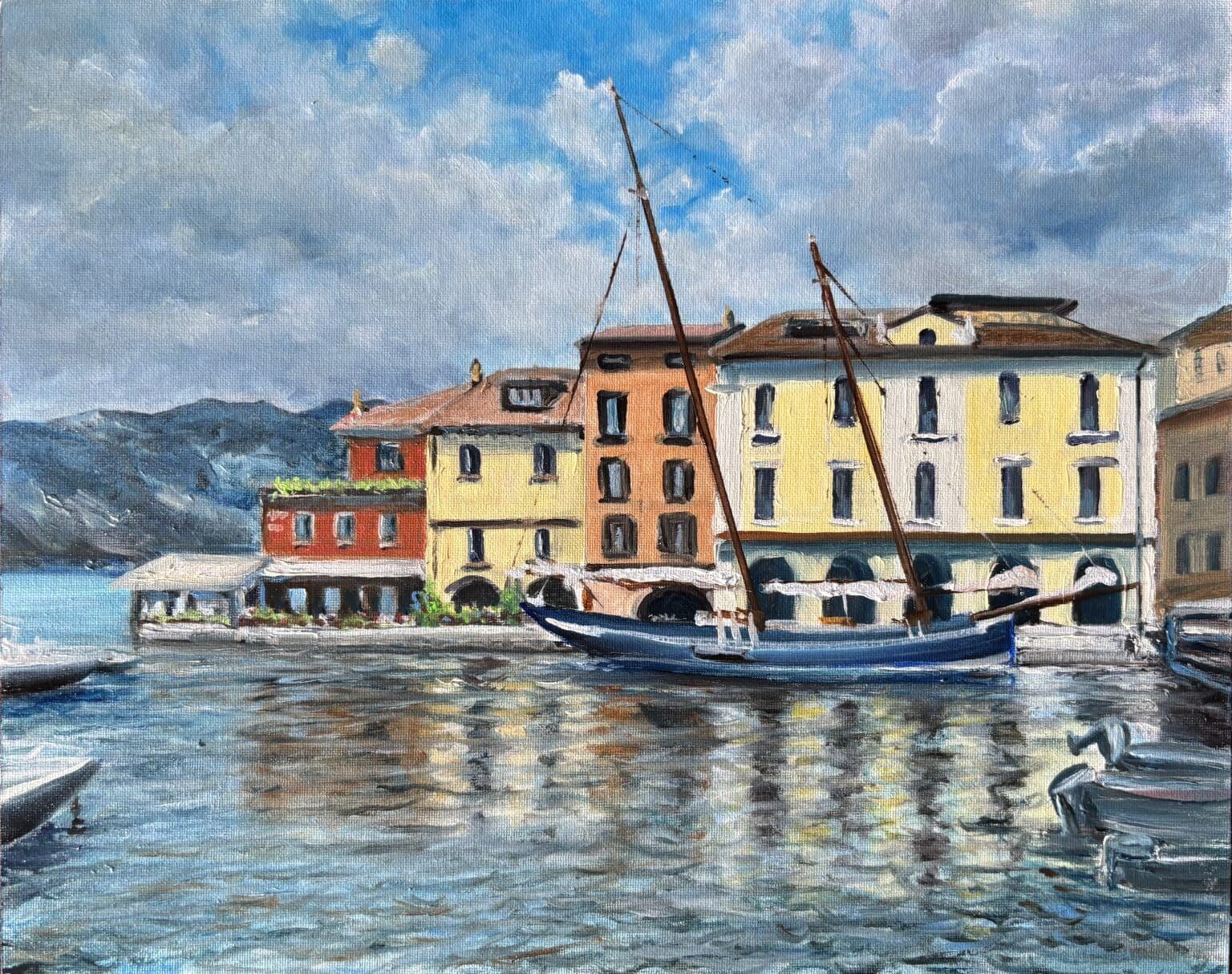 Ölgemälde Hafen von Malcesine von Matthias Schneider-Dominco