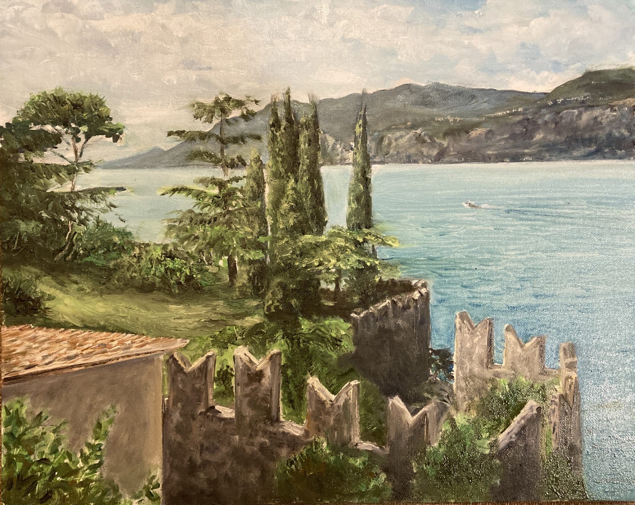 Ölgemälde Ruinen von Malcesine am Gardasee von Matthias Schneider-Dominco