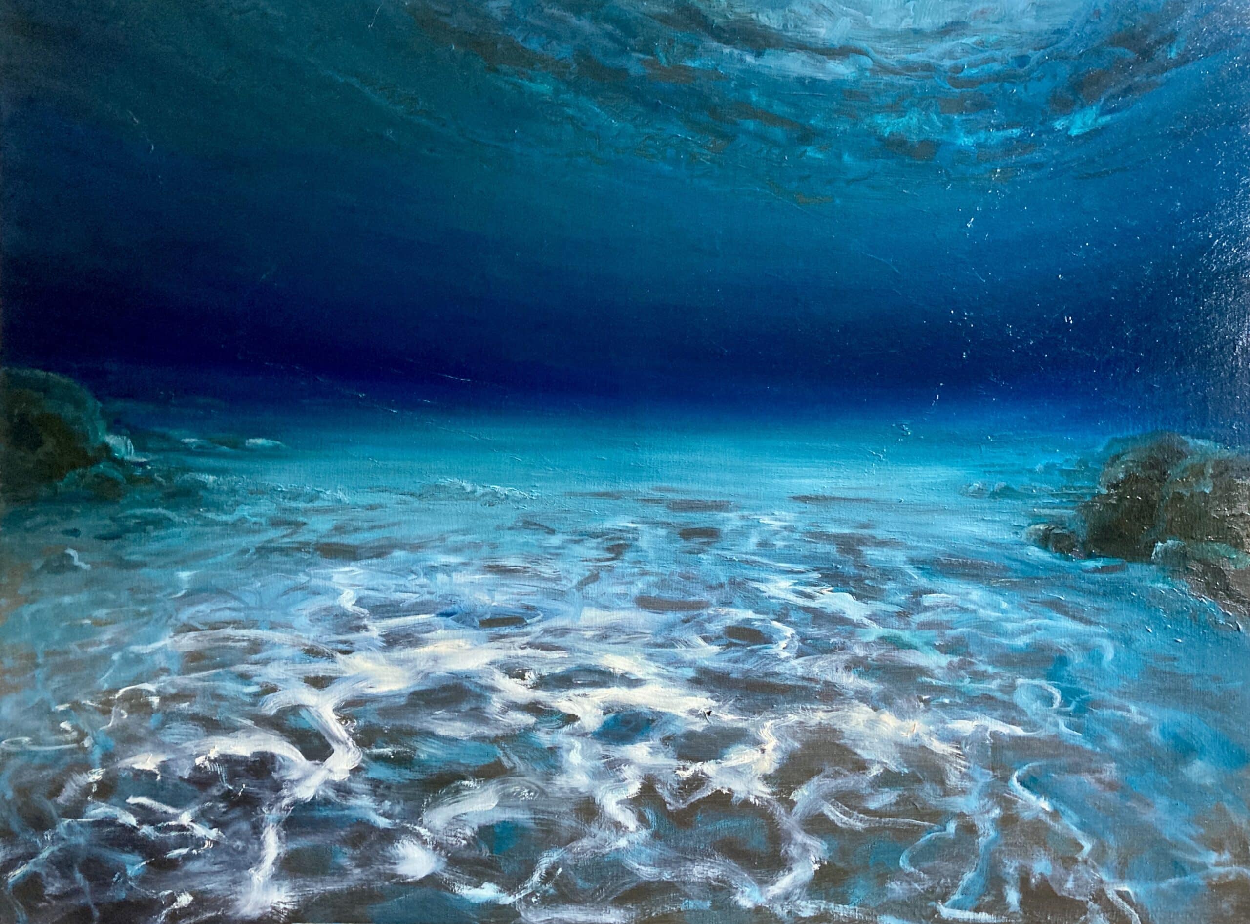Ölgemälde Unterwasser am Strand Ramla Bay auf Gozo von Matthias Schneider-Dominco